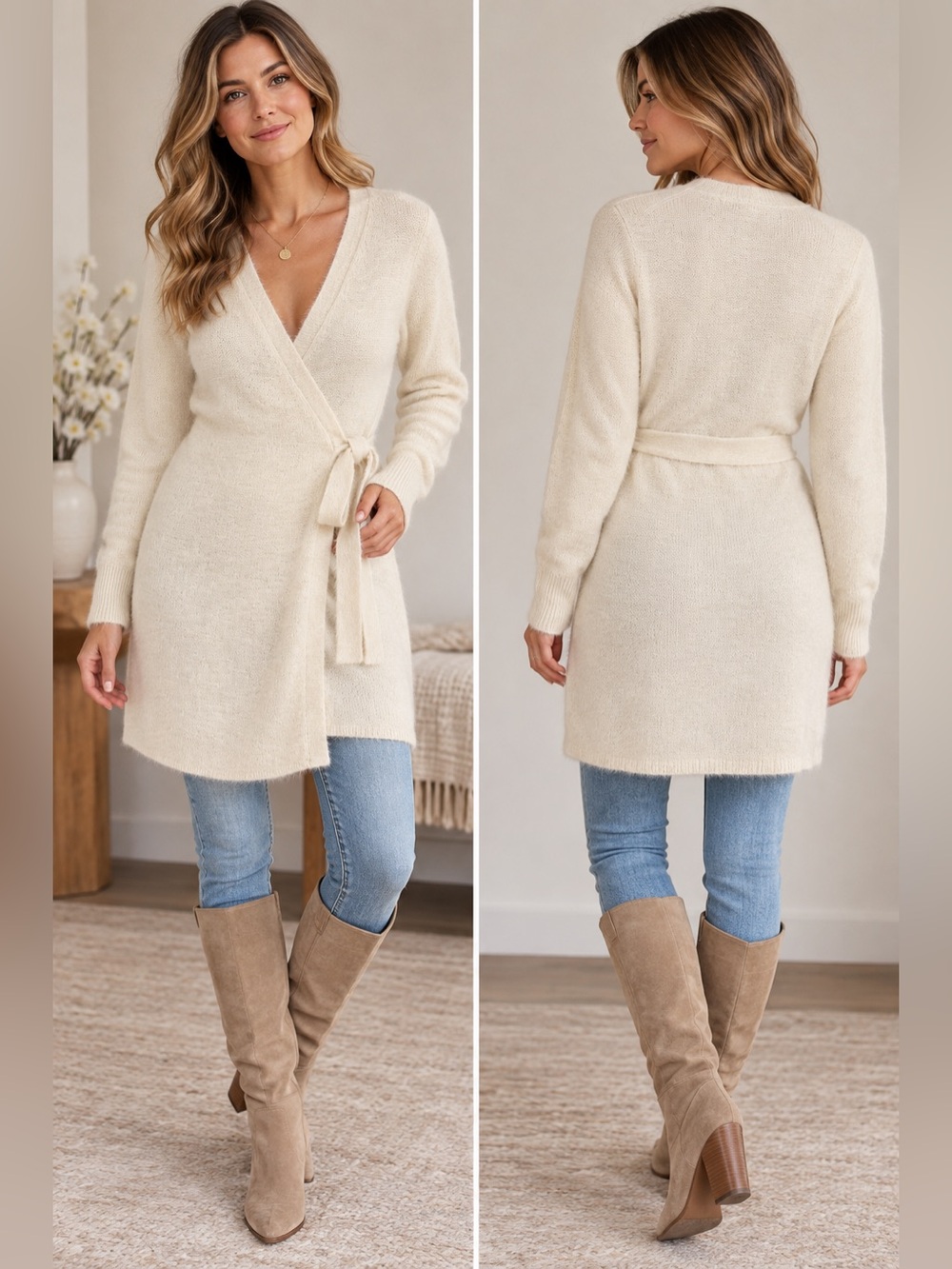 Abercrombie Soft A&F Wrap Sweater MP Cream Ivory Quiet Luxury Romantic Ballet